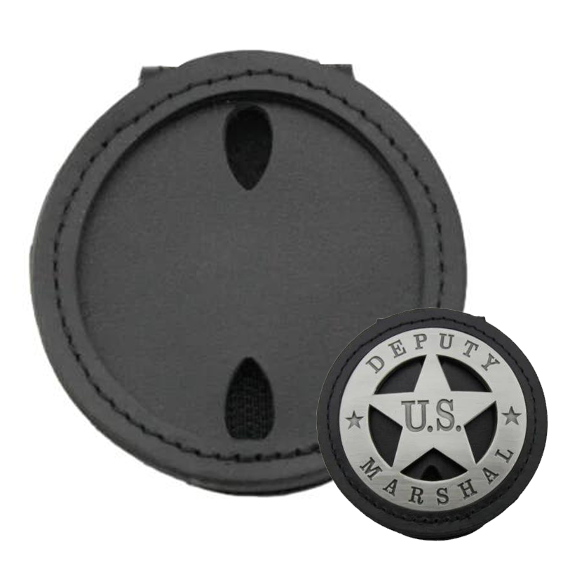 Genuine Leather Embedded Cut-out Holder For Round US MARSHAL & Other Police Badges