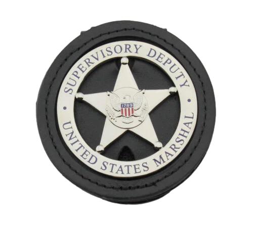 Genuine Leather Embedded Cut-out Holder For Round US MARSHAL & Other Police Badges