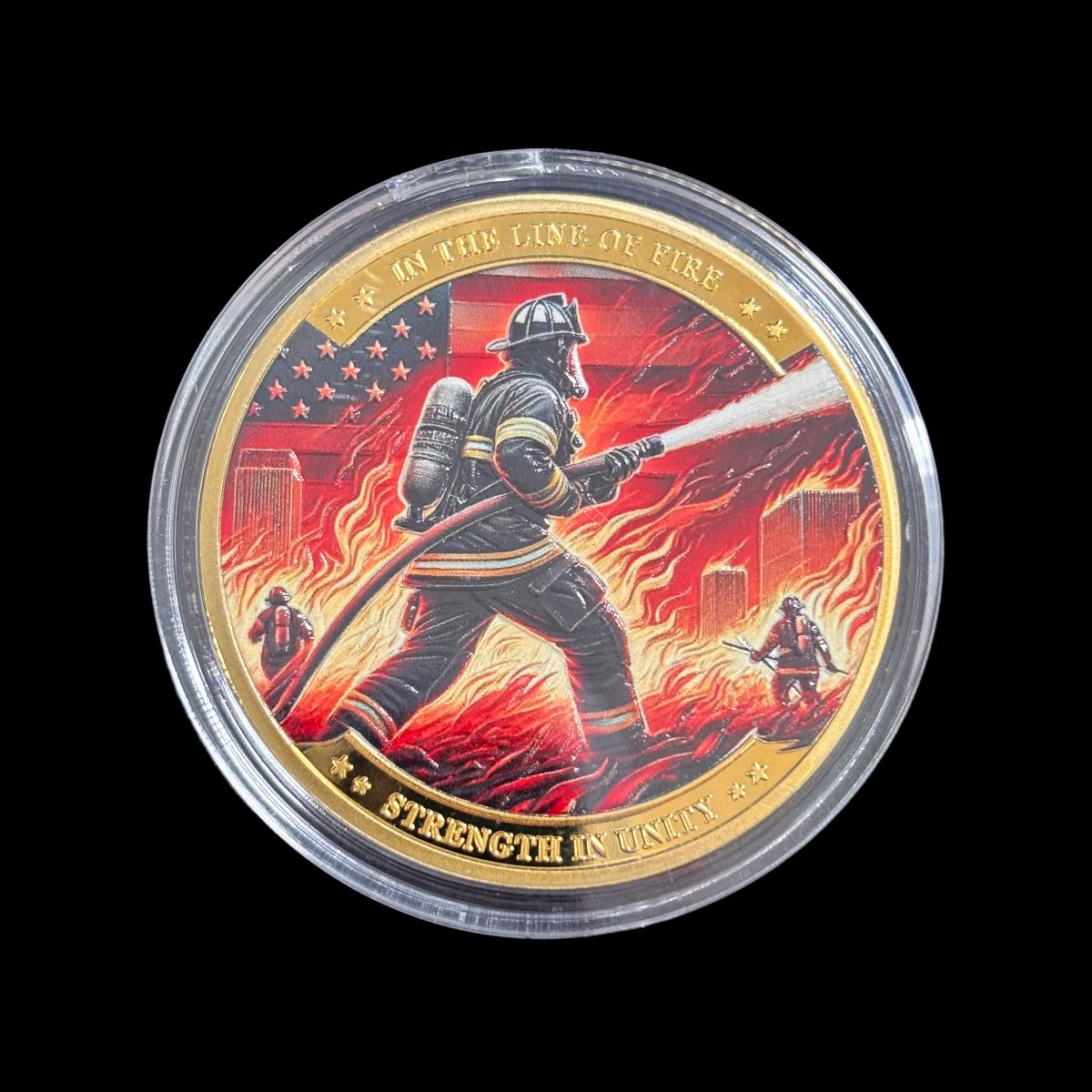 IN THE LINE OF FIRE STRENGTH IN UNITY FIREFIGHTER Challenge Coin