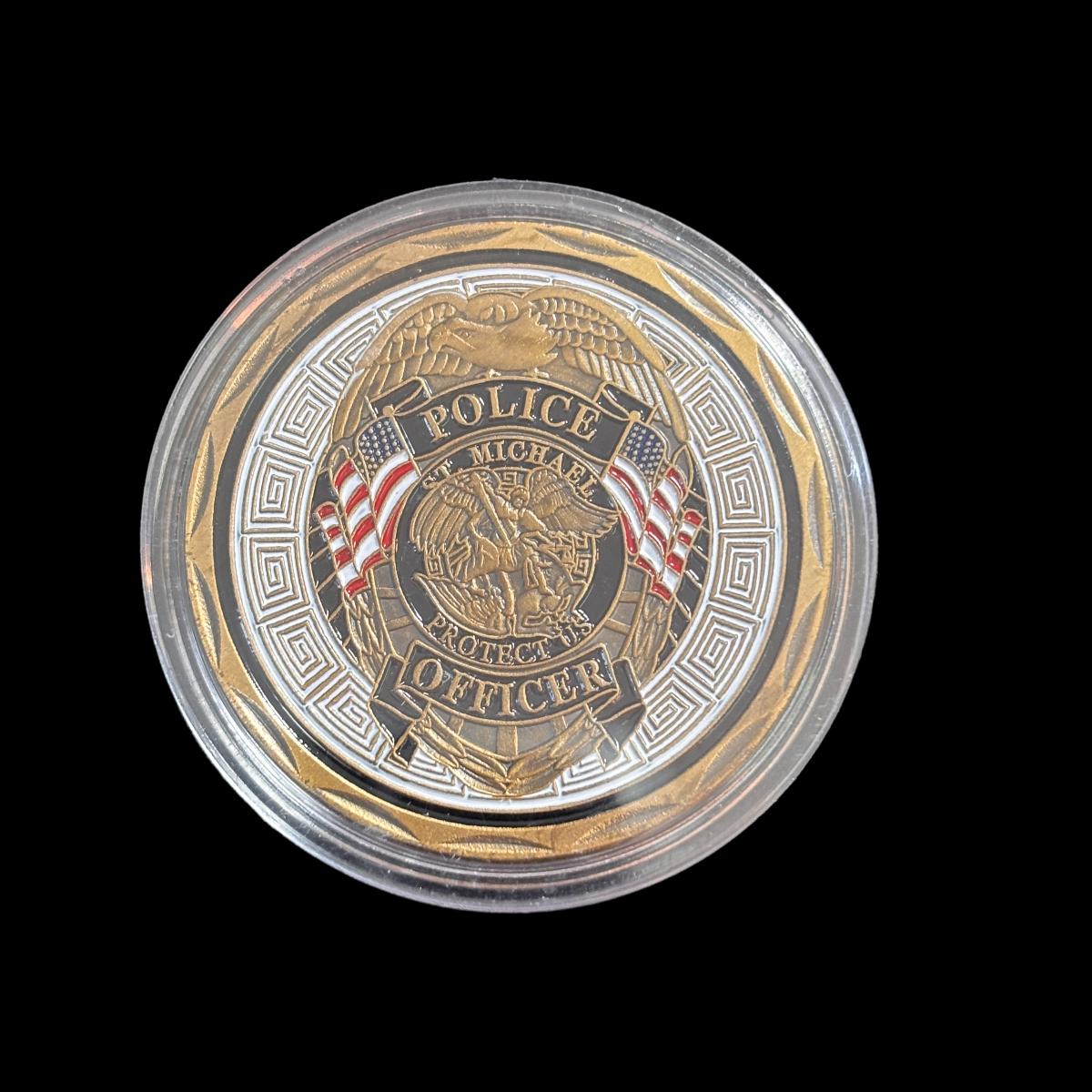 ST. MICHAEL PROTECT US OFFICER POLICE Challenge Coin – TriumphBadges
