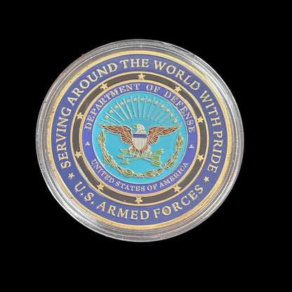 U.S.ARMED FORCES SERVING AROUND THE WORLD WITH PRIDE Challenge Coin
