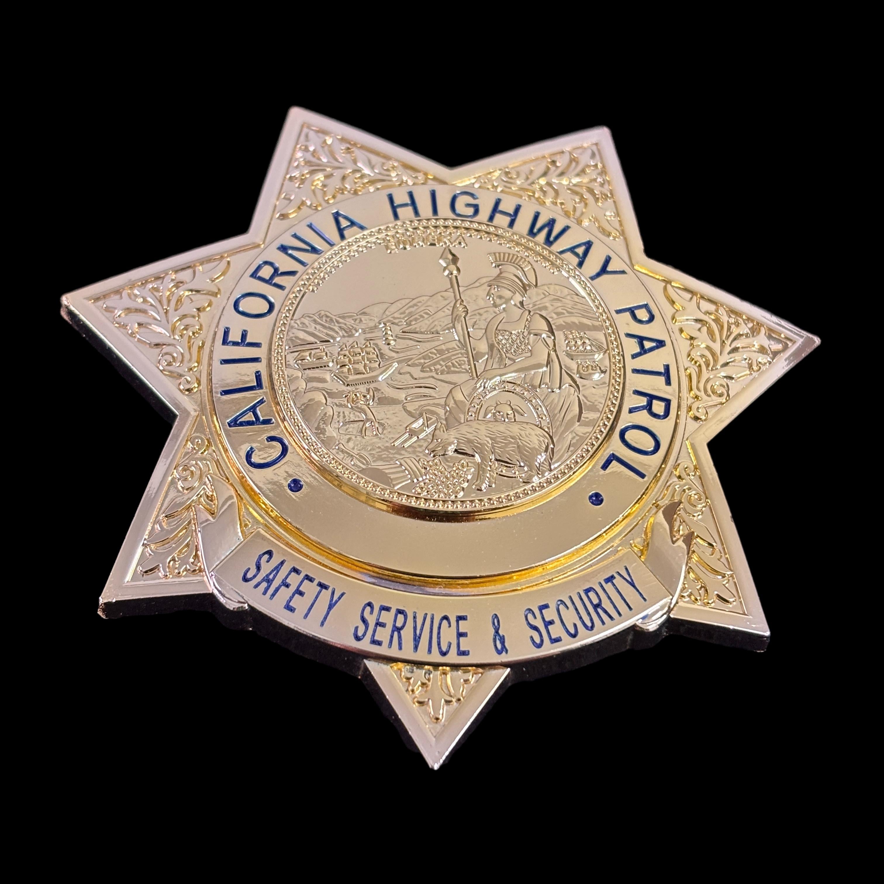 US CHP SAFETY SERVICE & SECURITY California Highway Patrol Badge Replica Movie Props Customizable Number