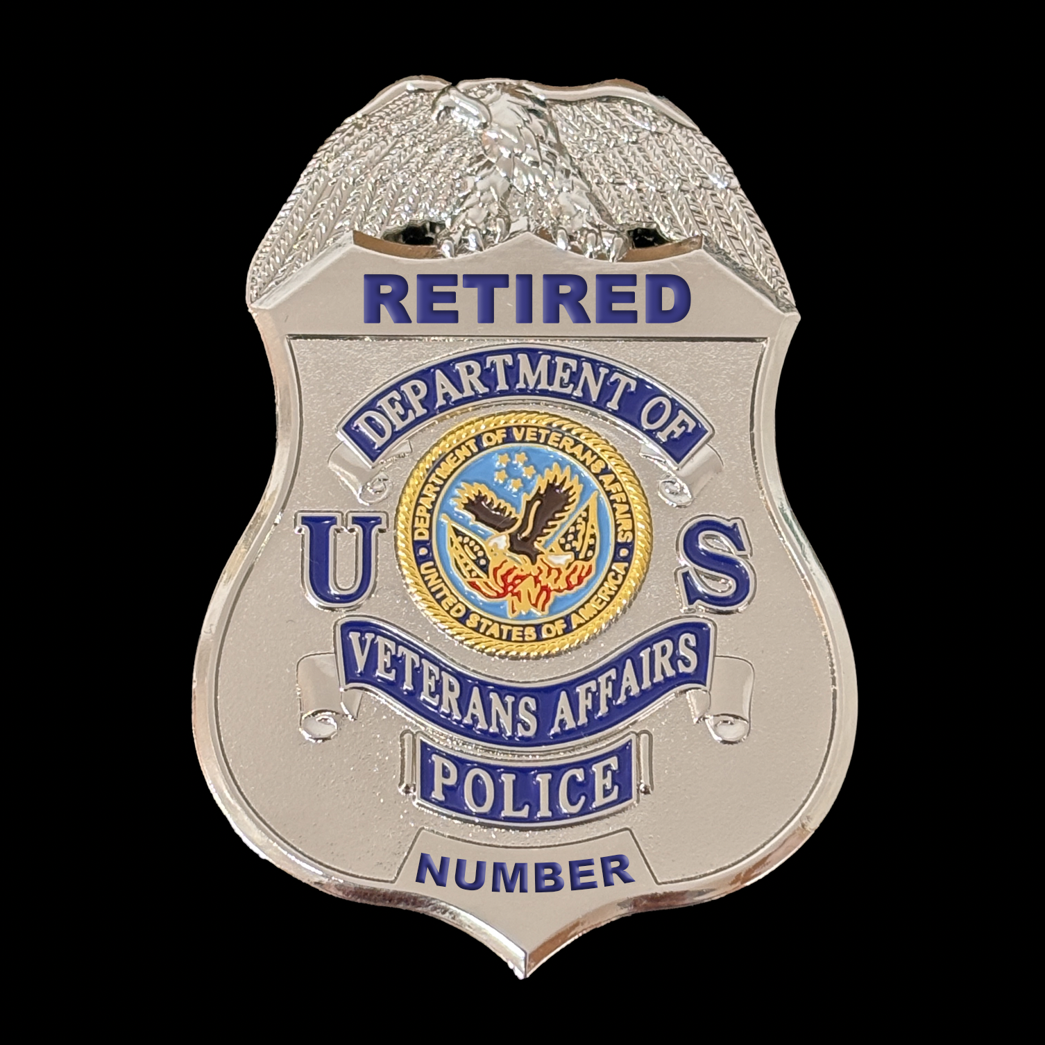 US Department Of Veterans Affair Police Retired Badge Replica Movie Props Customizable number