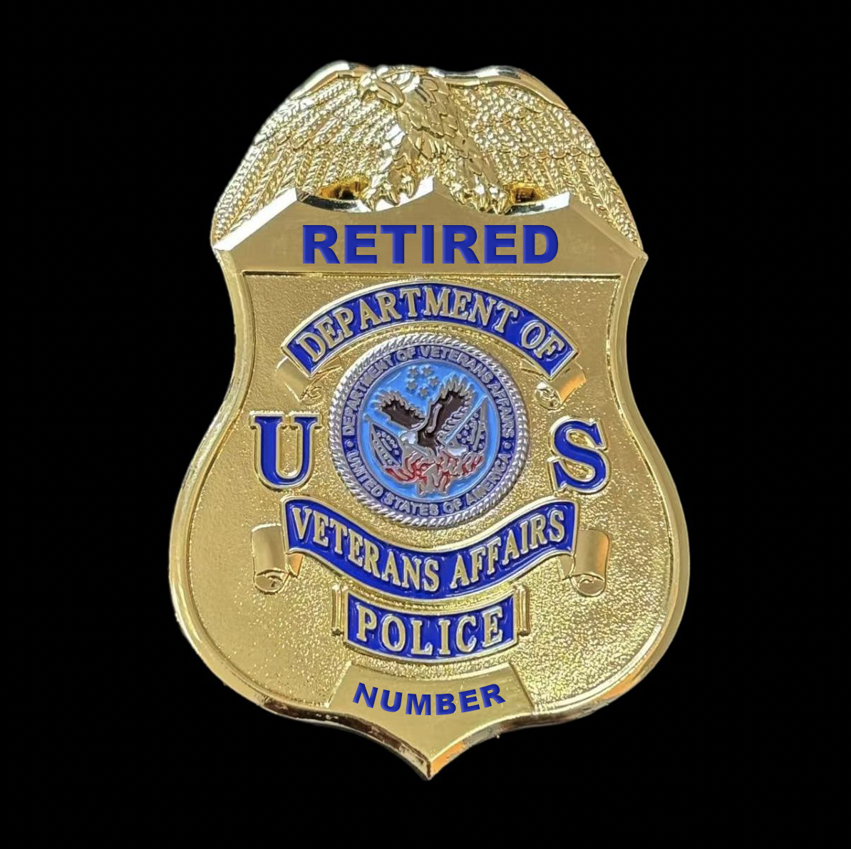 US Department Of Veterans Affair Police Retired Badge Replica Movie Props Customizable number