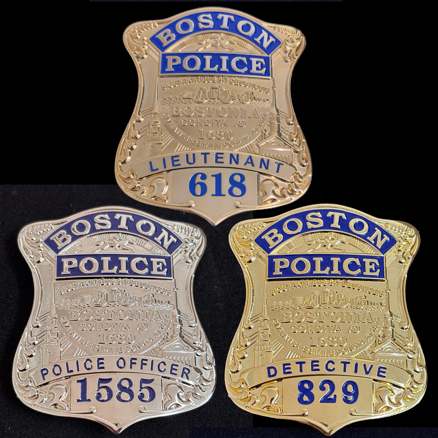 3 Boston Police Badge set Replica Movie Props